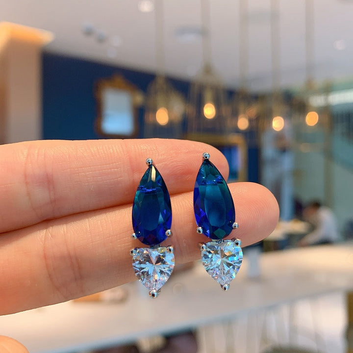Water Drop Tanzanite Gemstone Lab Diamond Pendant Necklace/Earrings