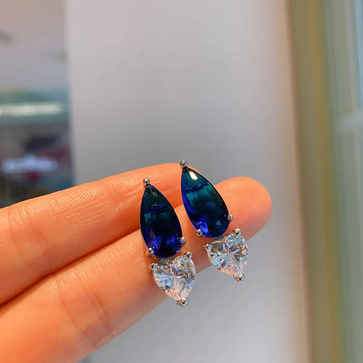 Water Drop Tanzanite Gemstone Lab Diamond Pendant Necklace/Earrings