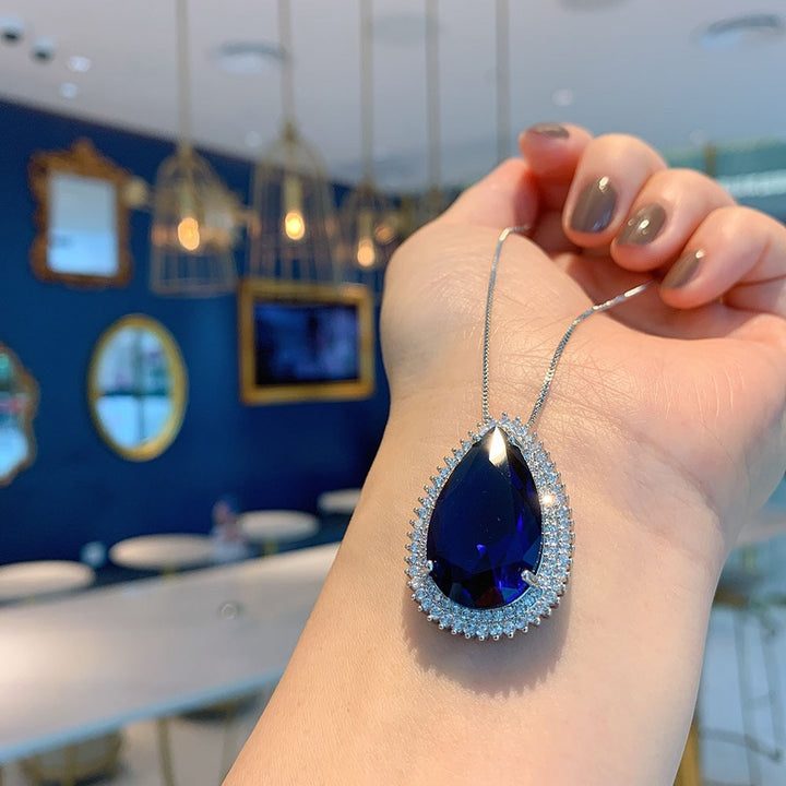 Water Drop Tanzanite Gemstone Lab Diamond Pendant Necklace/Earrings