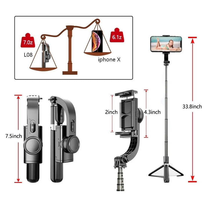Selfie Stick with Built-In Gimbal Stabilizer